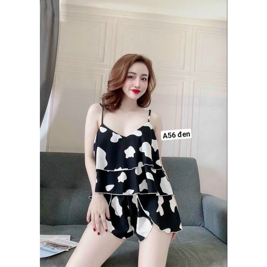 [ Mã A56 ] [ BÁN GIÁ VỐN LẤY ĐÁNH GIÁ] Bộ Ngủ Nữ 2 dây vải lụa họa tiết bò đẹp quá xá | BigBuy360 - bigbuy360.vn