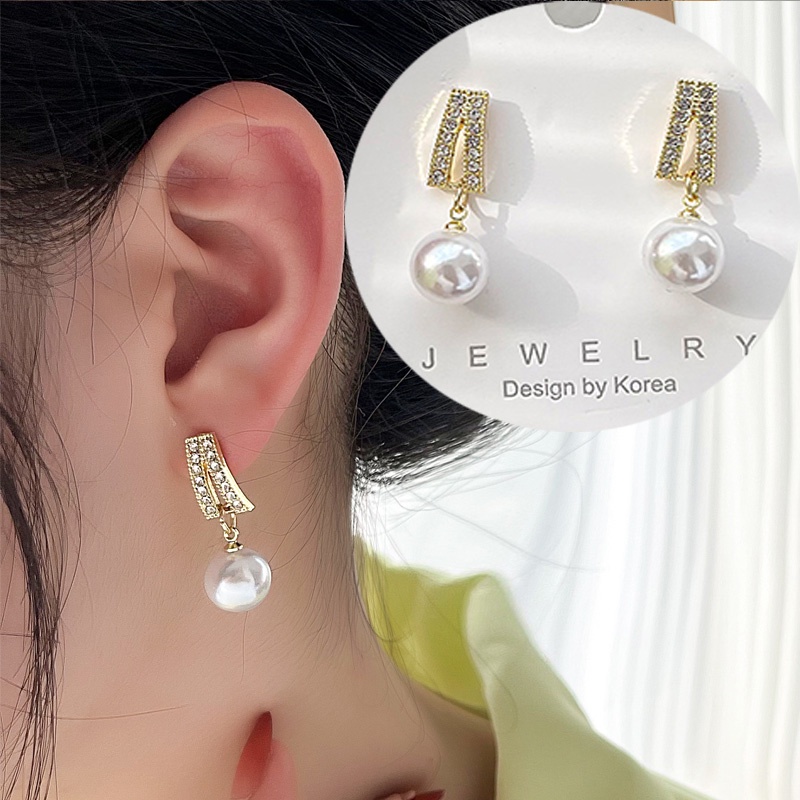 Bông Tai Mạ Bạc 925 Đính Ngọc Trai Phong Cách Hàn Quốc