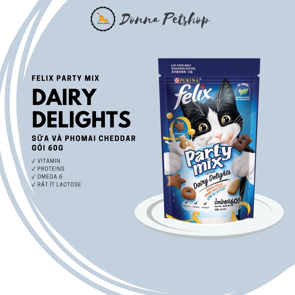 BÁNH THƯỞNG FELIX PARTY MIX GÓI 60G ĐỦ HƯƠNG VỊ CHO MÈO NHẬP KHẨU THÁI LAN