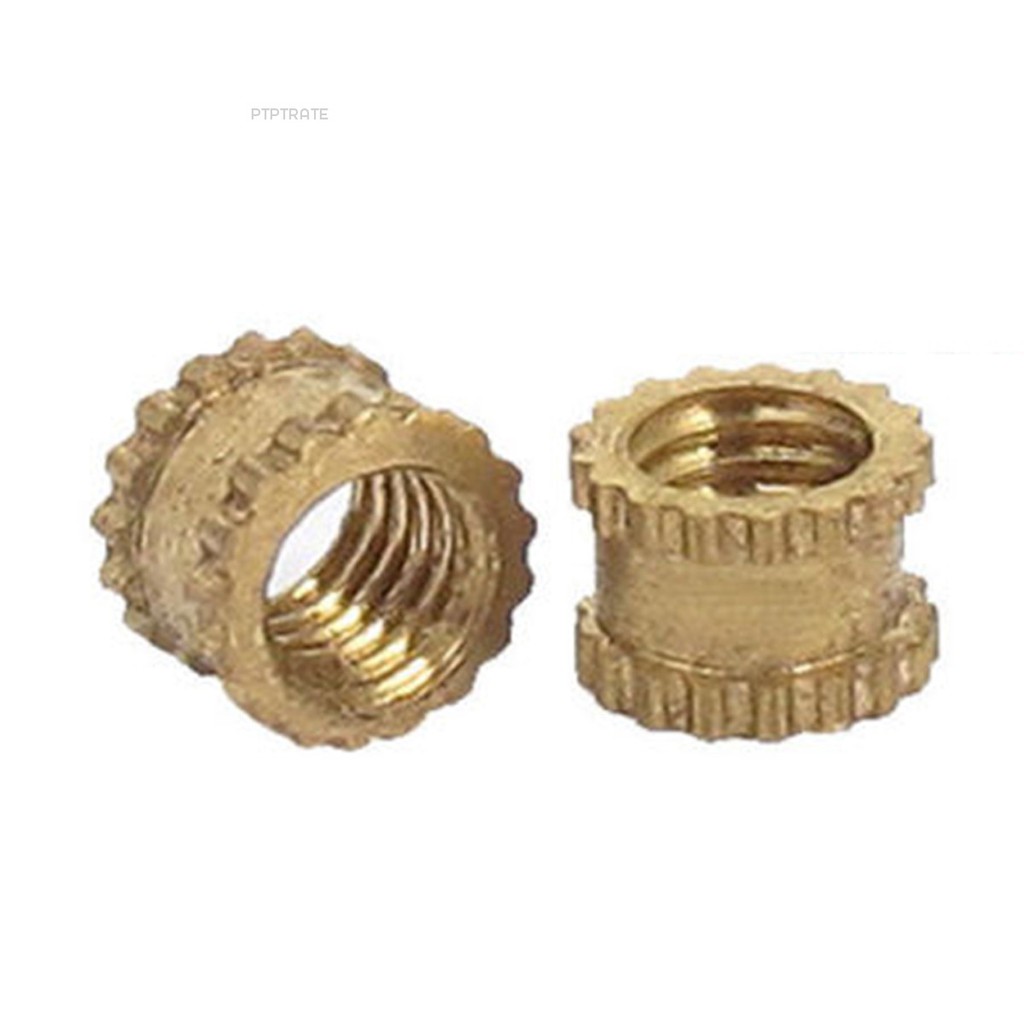 PTPTRATE 100pcs New 4.2mm M3*3mm Threaded Round Metal Knurl Thread Insert Nuts Brass Tone