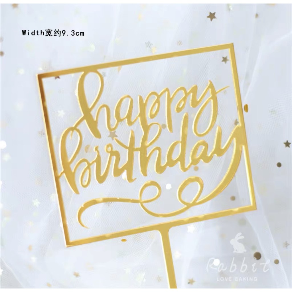 Topper mica HPBD khung CN vàng