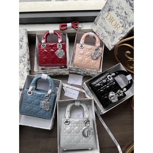 túi lady 3 ô da bóng tag bạc