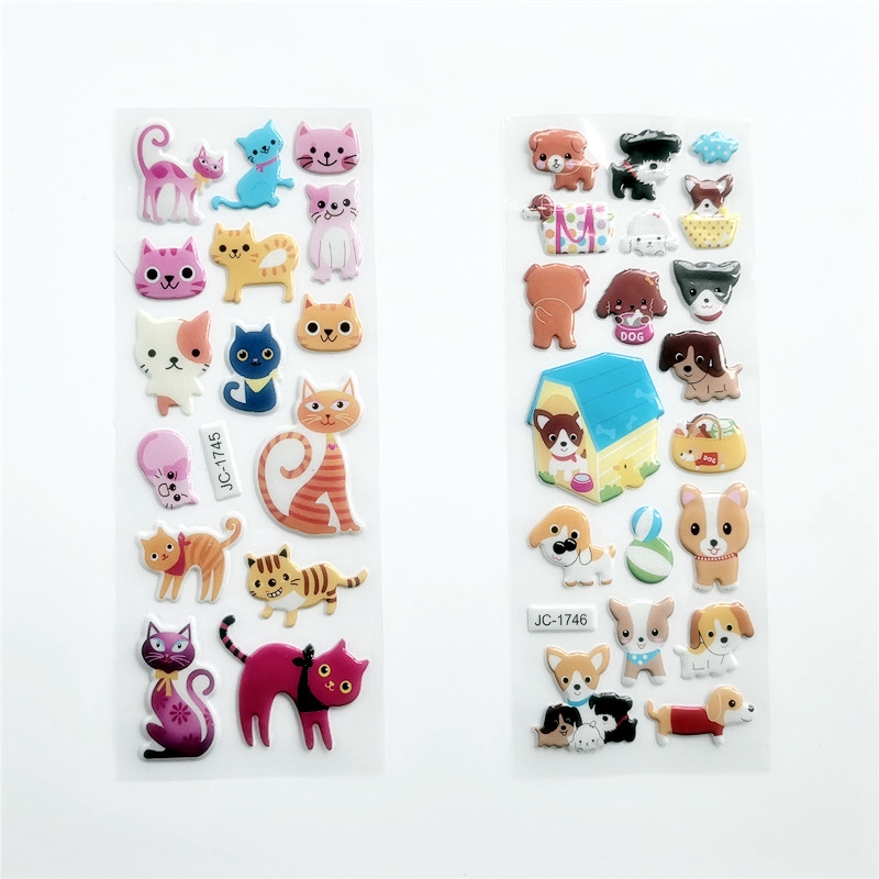 1 Sheet ▶ Cat / Dog Educational Toys Stickers ◀ Cartoon 3D DIY Reward Stickers