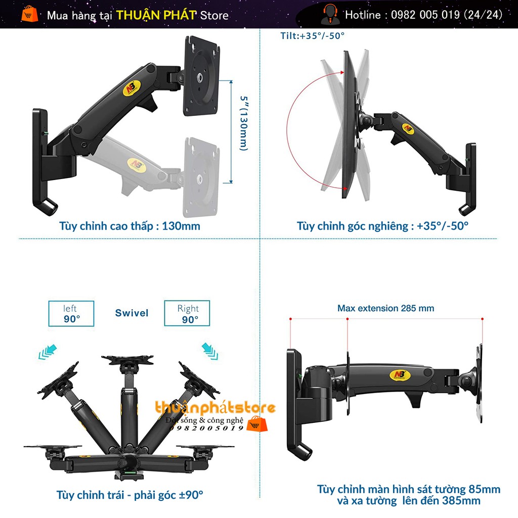 Giá treo màn hình máy tính NB-F120 ( treo tường ) - xoay màn 360 độ