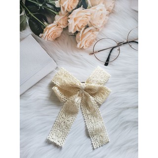 kẹp tóc nơ ren kem