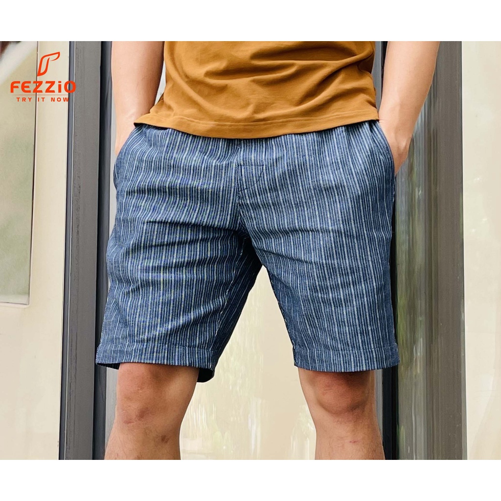 Quần short nam trên gối, quần sọc kaki nam, quần kaki nam hàn quốc, quần sọc xuất khẩu hiệu Fezzio chính hãng