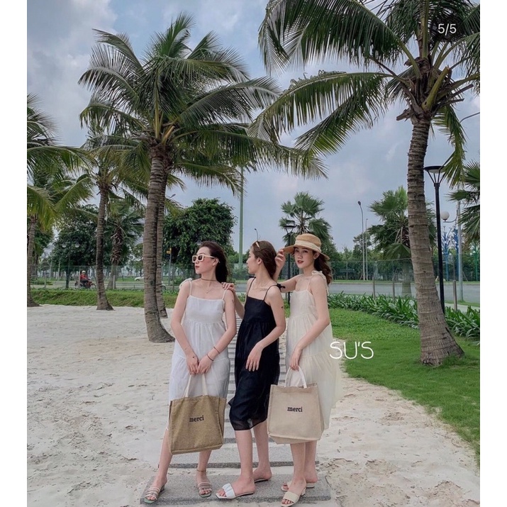 [Ảnh thật/Video]Váy 2 dây babydoll voan tơ buộc dây vai dáng xoè xếp tầng cực xinh