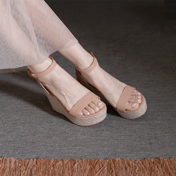 Giày sandal đế xuồng đan cói thời trang mùa hè