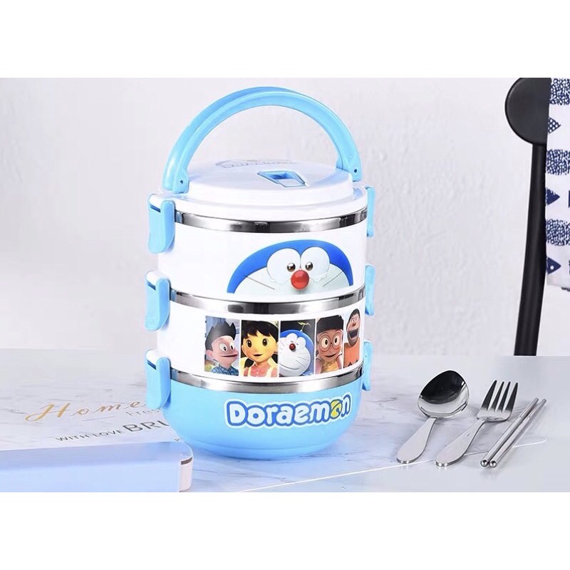 Hộp cơm Doraemon 3 tầng kèm túi xách + bộ muỗng ❤️ Doraemon Shopp ❤️