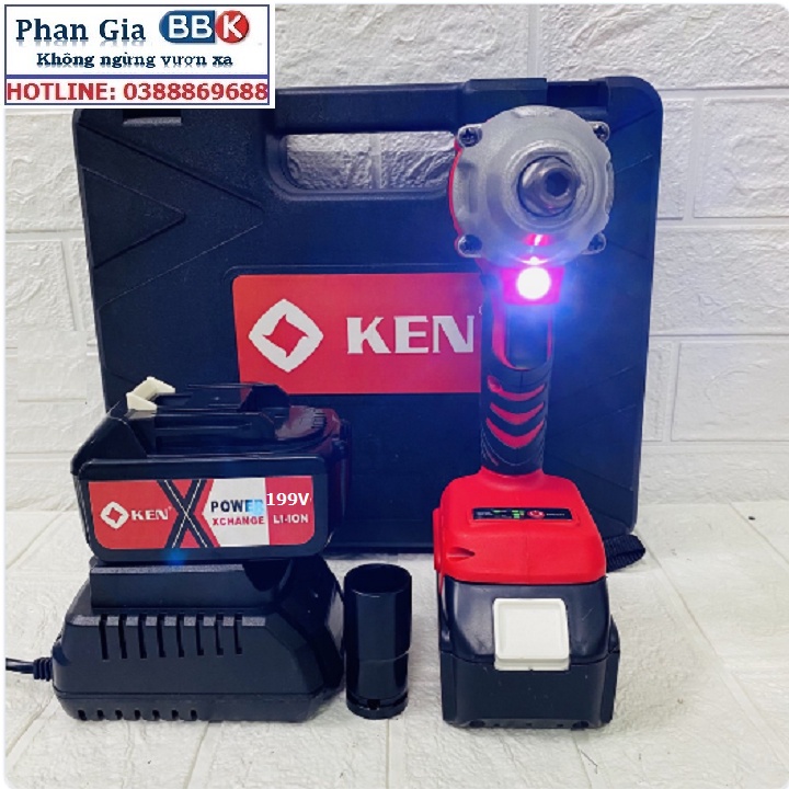 Máy Siết Bulong KEN 199V, Khoan Pin, Bắn Vít, Siết ốc KHÔNG CHỔI THAN, Loại 2 PIN