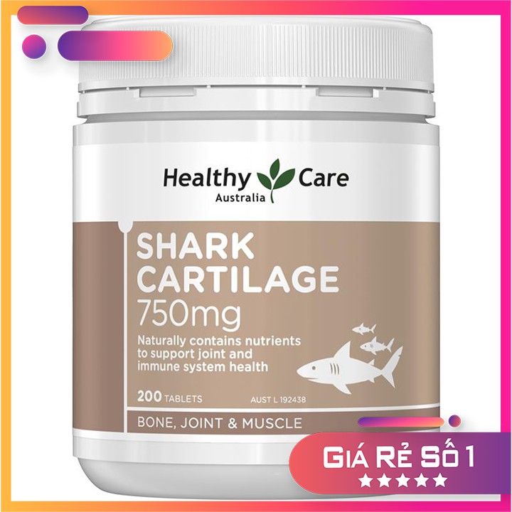 Viên sụn cá mập 750mg [Úc] Healthy Care Shark Cartilage 750mg - Hỗ trợ phục hồi các vấn đề về cơ xương khớp - 200 viên