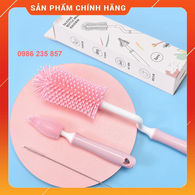 Cọ rửa bình sữa Silicon cao cấp 3 chi tiết