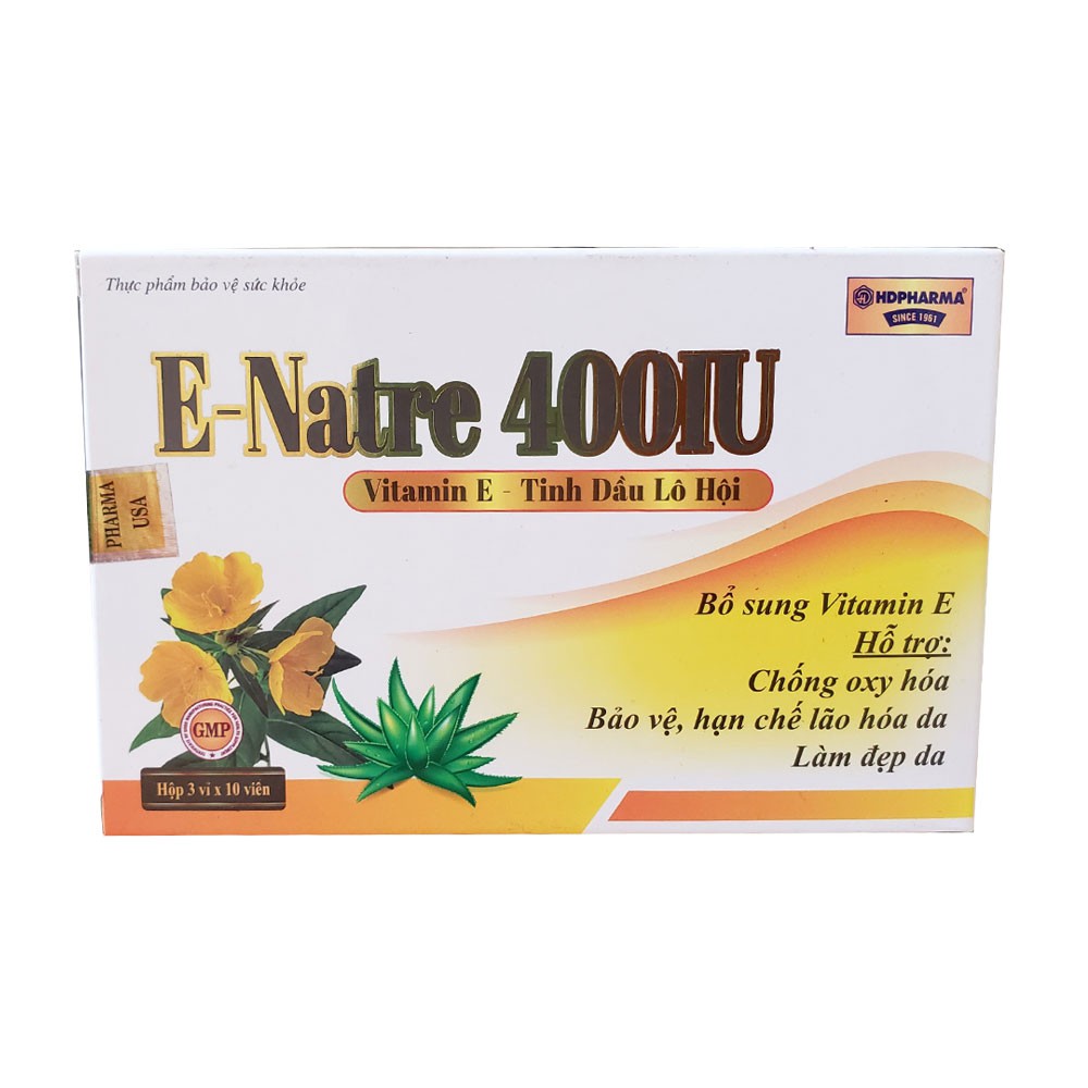 E–Natre 400IU Bổ sung vitamin E, giúp bảo vệ và hạn chế lão hóa da, giúp làm đẹp da hộp 30 viên