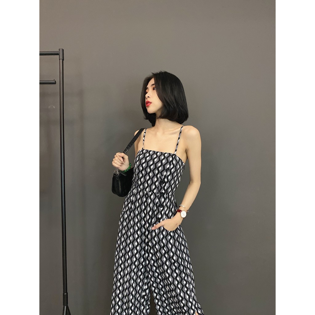 Bộ Jumpsuit Đẹp 4 Nút Màu Đen/Đỏ/Hoa - YJ0001