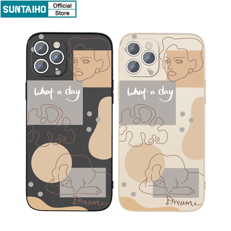 Ốp lưng iphone Ốp điện thoại Suntaiho silicon mềm hình nét vẽ cô gái cho iPhone 13 12 11 Pro Max X XR Xs Max 7 8 Plus 12mini 13mini
