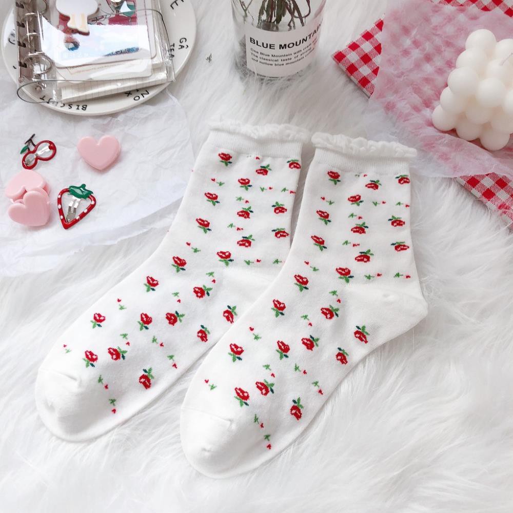 Tất Cổ cao nữ Dễ thương In hình Hoạt hình Hàn Quốc Vớ cao cổ nữ Cotton Cute Ulzzang Nhật Bản