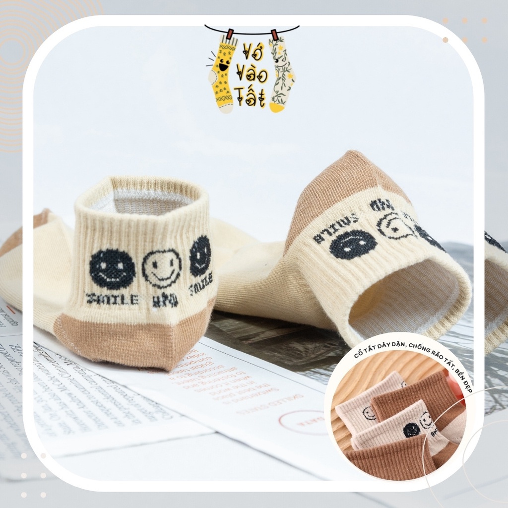 TẤT VỚ CỔ NGẮN NỮ MẶT CƯỜI MÀU NÂU