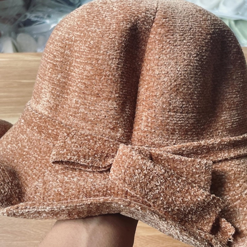 Mũ bucket nữ chất nhung mịn hoạ tiết gắn đá , phụ kiện thời trang nữ