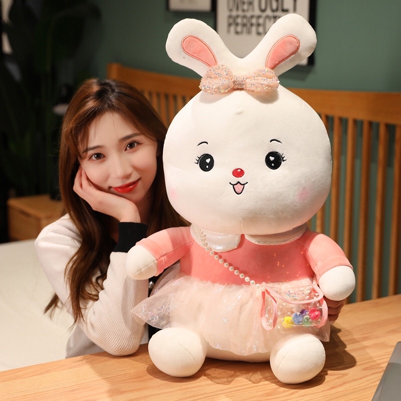Gấu Bông Thỏ Trắng Đeo Túi Sắc Màu siêu cute