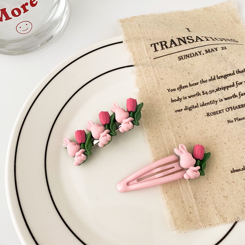 Kẹp Tóc Nhựa Hình Thỏ Đính Hoa Thời Trang Mùa Hè Cho Nữ