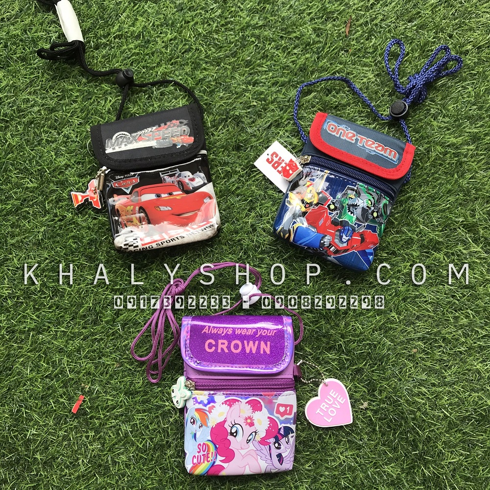 Túi đeo chéo hình Car Mcqueen,Robot,Pony có nắp đậy 2 ngăn cho trẻ em bé trai , bé gái (Thái Lan) - (10x14cm)