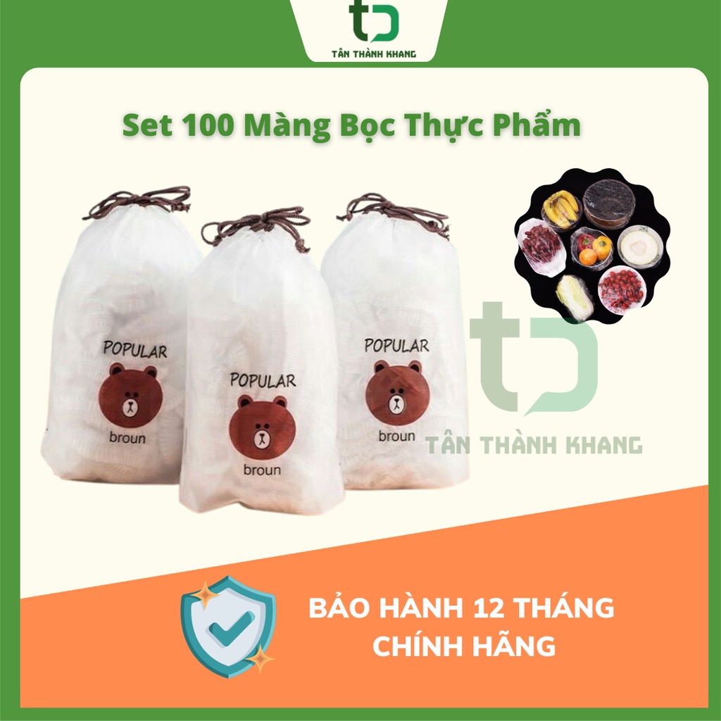 Set 100 Màng Bọc Thực Phẩm PE Có Chun Bọc, Tái Sử Dụng, An Toàn Vệ Sinh