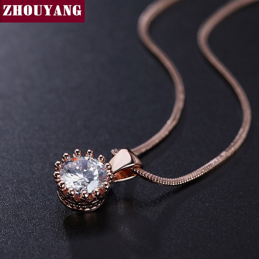 ZHOUYANG Top Quality Crown vòng cổ pha lê Rose Gold Color Fashion Jewellery Nickel miễn phí Pendant pha lê N390 N391