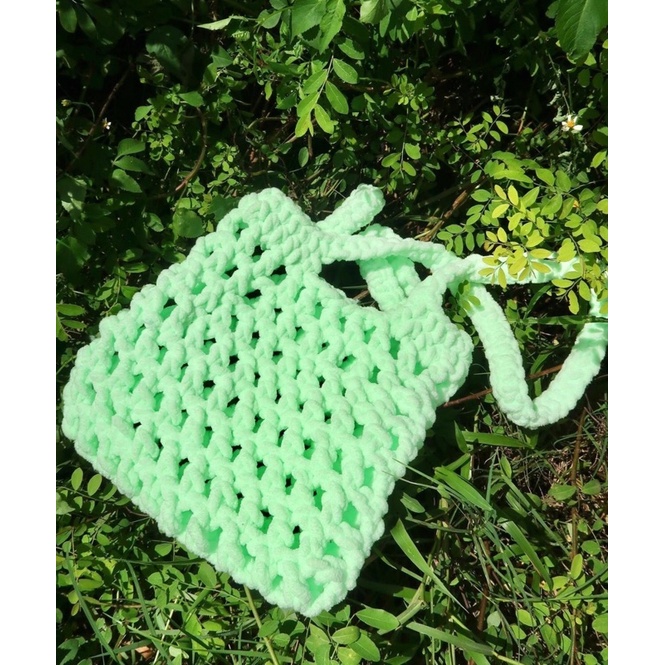 Túi lưới len quai dài Net tote bag - Handmade by mếu máo