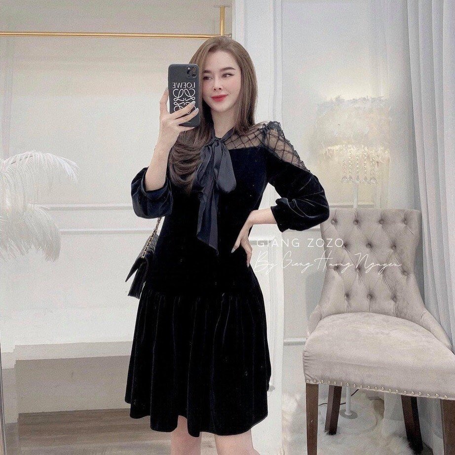 Váy bầu bigsize đầm bầu đẹp ren cổ chất nhung dáng babydoll thu đông 40-80kg