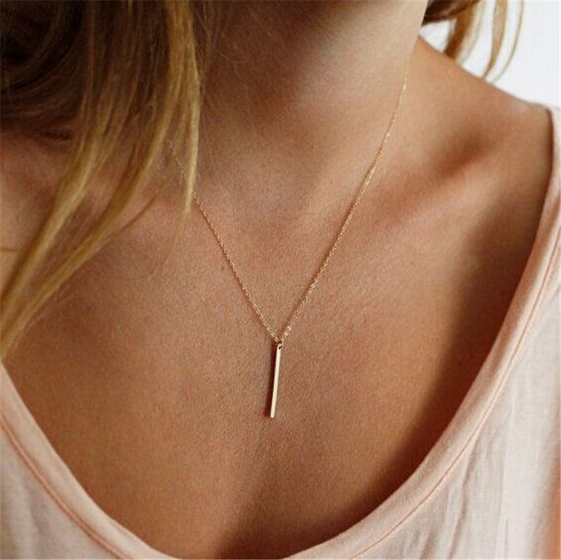 Gold Bar Pendant Necklace Metal Clavicle Short Chain Necklaces Simple Jewelry