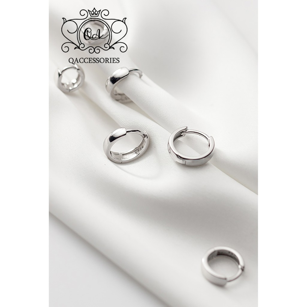 Khuyên tai bạc 925 nam nữ tròn dày bản to chốt lẫy bông tối giản S925 HOOP Silver Earrings QA SILVER EA210206