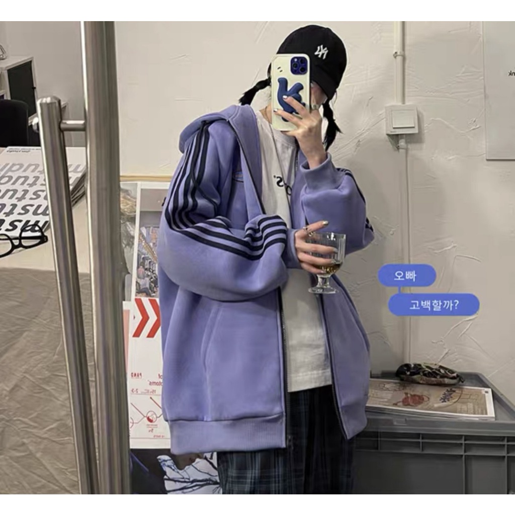 Áo khoác nam nữ thể thao ulzzang 3 sọc màu be🌸 Áo sweater hoodie nỉ bông kiểu dáng thể thao form rộng unisex | BigBuy360 - bigbuy360.vn