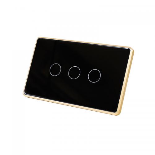 Công tắc cảm ứng chạm Wifi Smart Life SK3V – Mặt đen viền vàng, tắt mở đèn dễ dàng bằng điện thoại, chuẩn mặt chử nhật