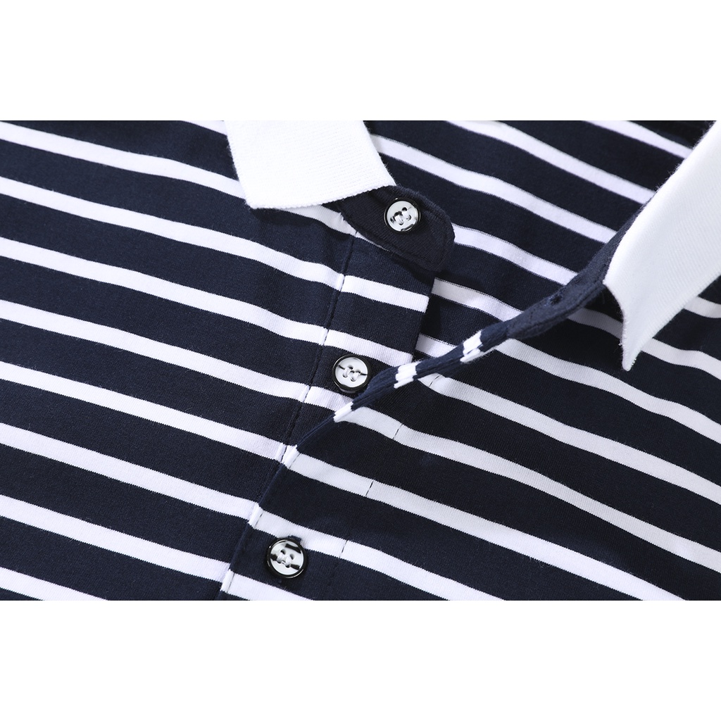 Áo polo cotton tay ngắn dáng rộng họa tiết kẻ sọc thời trang mùa hè mới cho nam