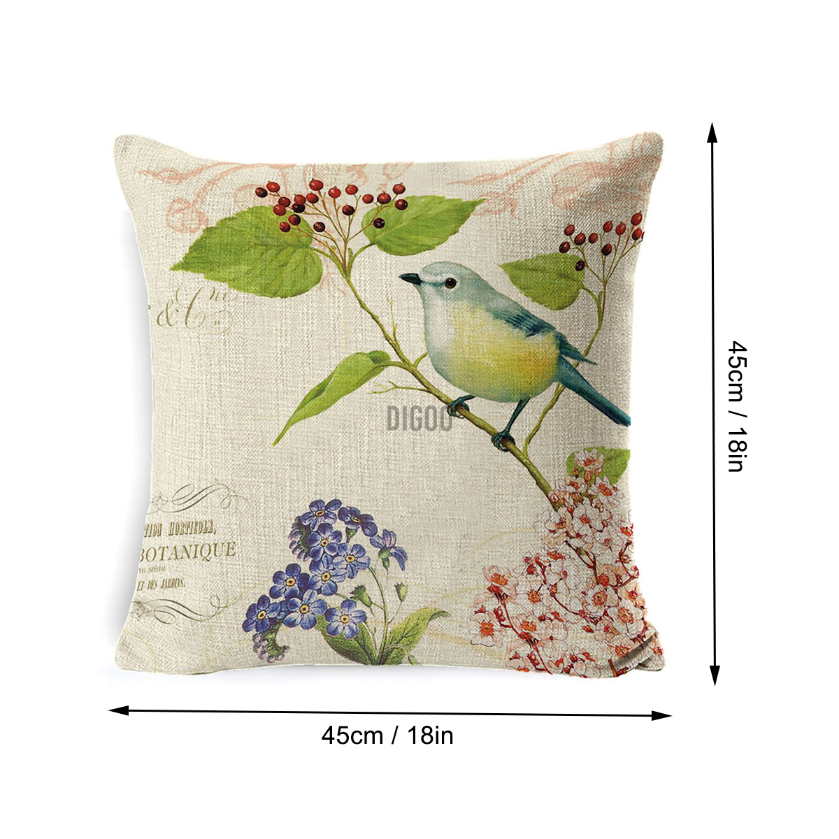 Áo Gối Kích Thước 18 Inch Được Làm Từ Chất Liệu Vải Lanh Với Họa Tiết Hình Con Chim Và Hoa Theo Phong Cách Mỹ