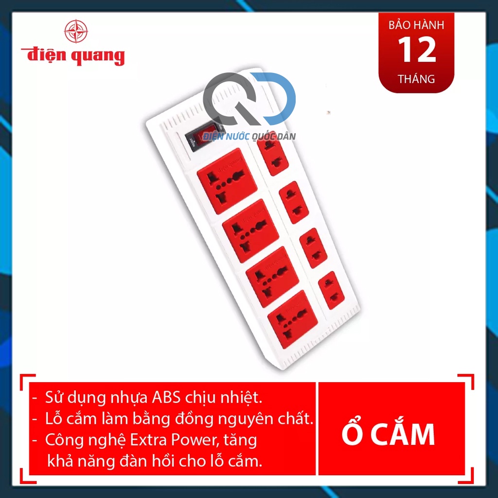 Ổ cắm Điện Quang có dây - 8 lỗ cắm