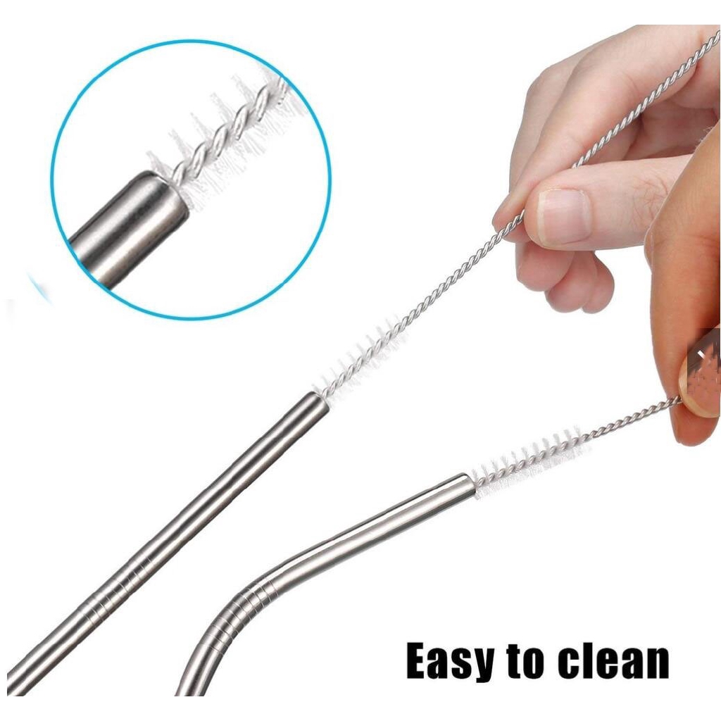 Bộ 5 ống hút inox kèm cọ rửa làm từ thép không sét có túi vải bố trắng để đem theo rất tiện dụng | BigBuy360 - bigbuy360.vn