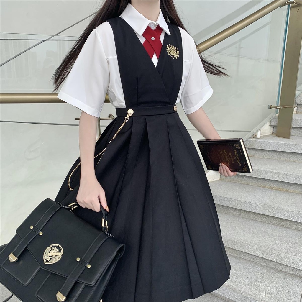 Bộ Đồng Phục Nữ Sinh Nhật Bản 2022 Áo Sơ Mi Ngắn Tay + Chân Váy Yếm Mỏng Phong Cách Mới Mùa Hè