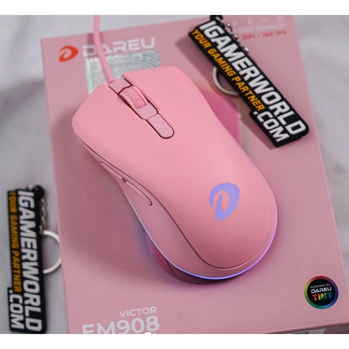 Chuột Gaming DAREU EM908 Pink / Black / White (LED RGB, BRAVO sensor)