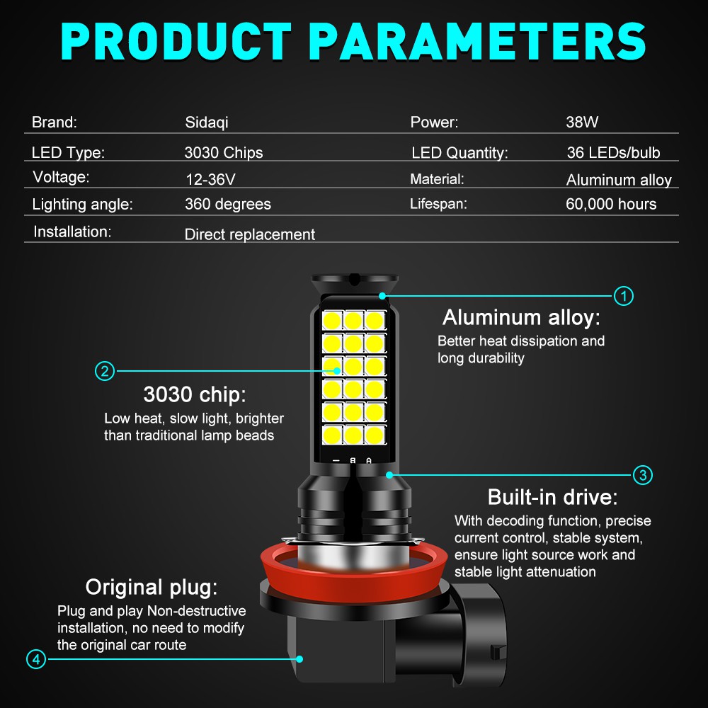 1 Đèn LED 36 Bóng H4 H16 P13W đèn sương mù H8 H7 H3 9005 9006 bóng đèn sương mù cho xe ô tô H11