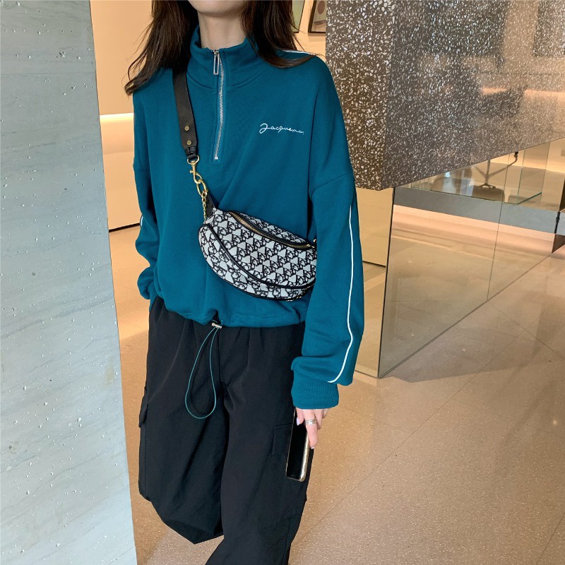 Áo sweatshirt nữ Perty cổ cao dáng rộng năng động phong cách Hàn Quốc