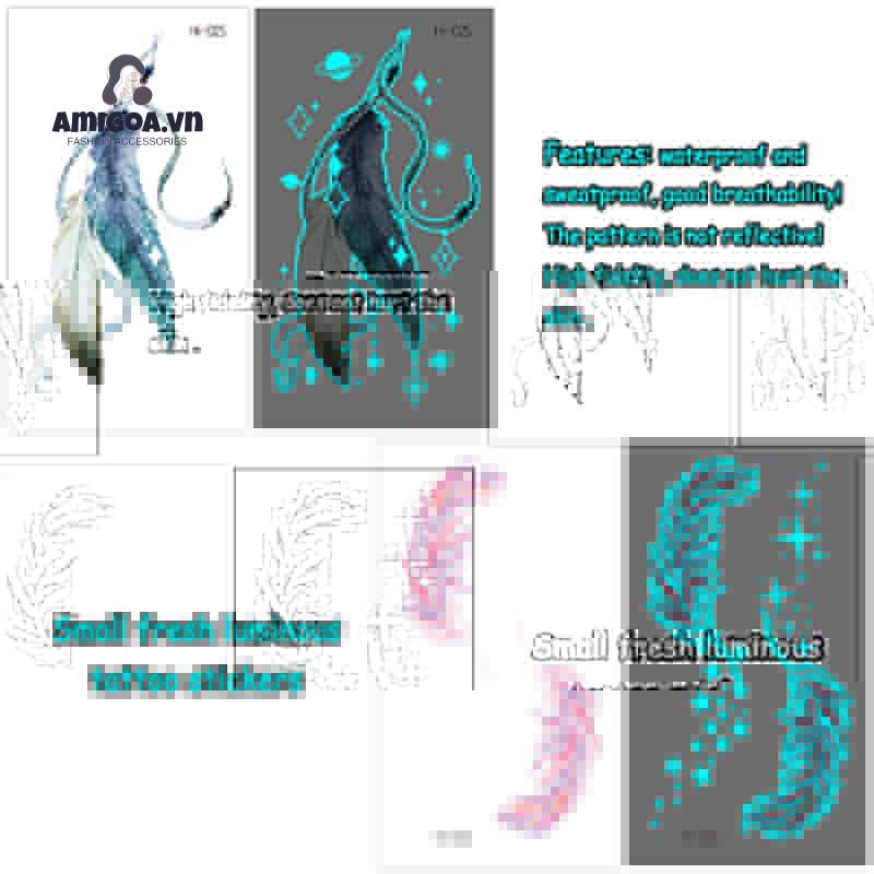 Miếng Dán Hình Xăm Dạ Quang Màu Xanh Dương Độc Đáo Dùng Trang Trí