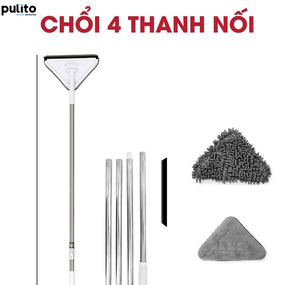 Chổi lau đa năng Pulito hình tam giác cán dài, đầu xoay 180 độ tiên dụng, bông lau làm sạch tốt CLN-M3