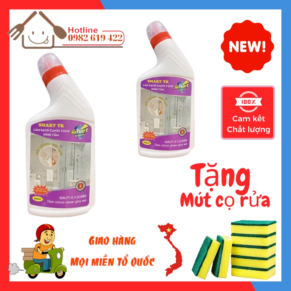 Dung dịch tẩy rửa gương kính siêu sạch Smart TK 500ml - Tẩy vách kính nhà tắm - Tẩy cặn canxin vách kính Smart