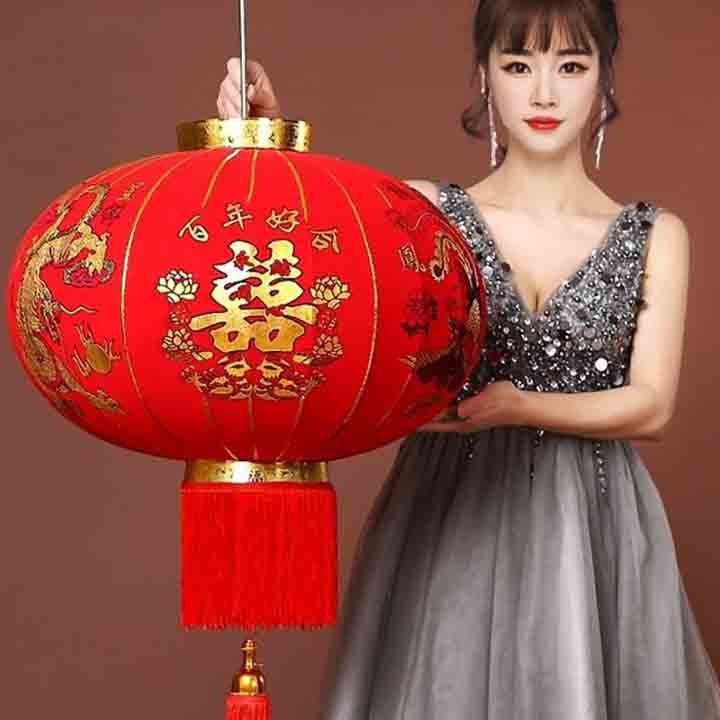 Đèn Lồng Vải Nhung Treo Tết Trang Trí Lễ Hội Size 60cm 80cm 100cm