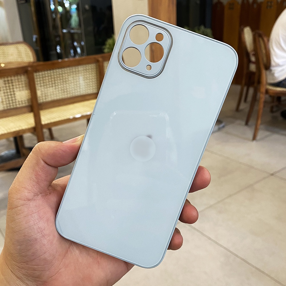 Ốp Lưng Iphone Mặt Lưng Kính Viền vuông Silicon Cho IP 6 6s 7 8 Plus SE X XS XSM 11 12 13 pro Max