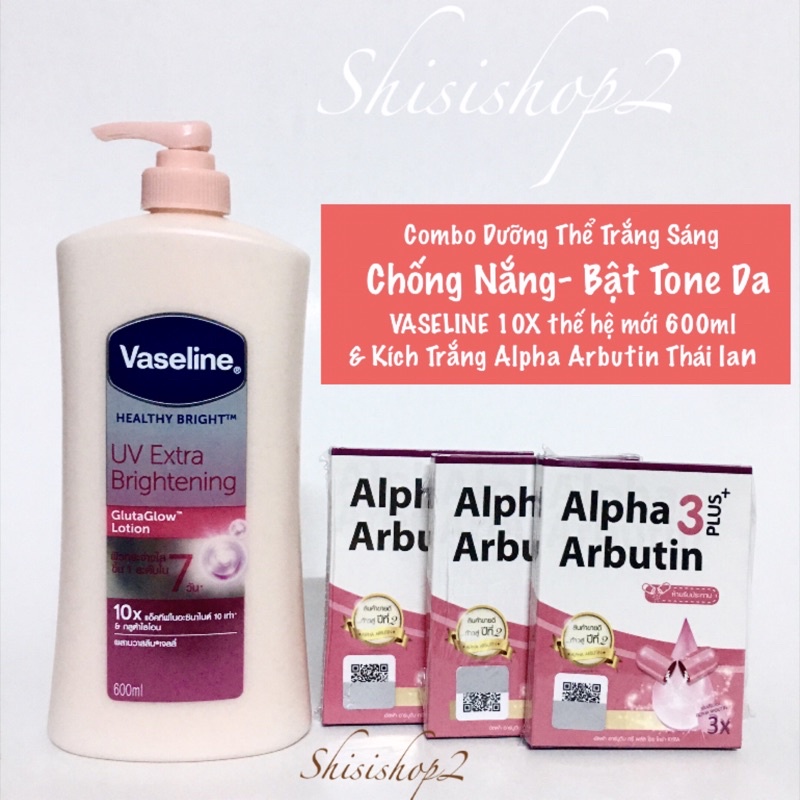 Combo Dưỡng Thể Vaseline 10X 570ml và Kích Trắng Alpha Thái lan