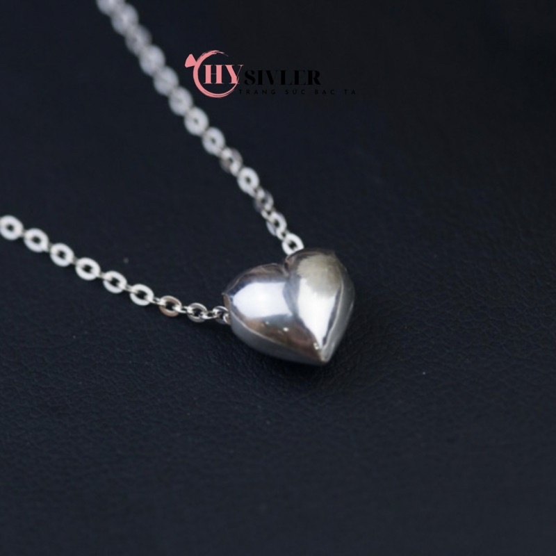 Dây chuyền bạc ta tim phồng xinh xắn trẻ trung dây chuyền nữ bạc thật
