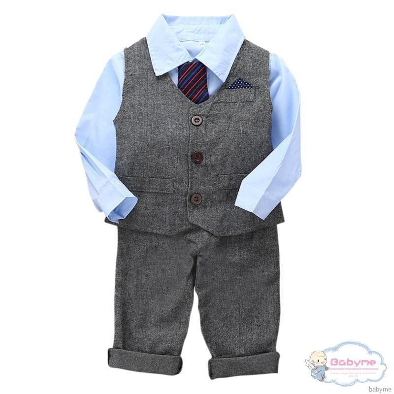 ♕ babyme ღ Gentleman Suit 3pcs Boys Long Sleeve Shirt +Vest+Pants Kids Boys Set