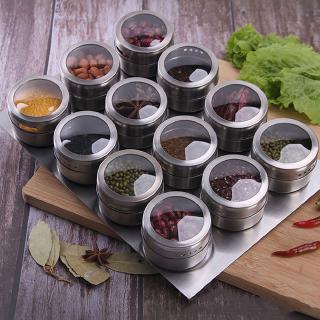 6Pcs Magnetic Stainless Steel Spice Jar with Clear Lid Seasoning Box Condiments Storage